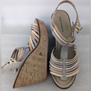 HUSH Puppies cork wedges pink and coral straps size 10